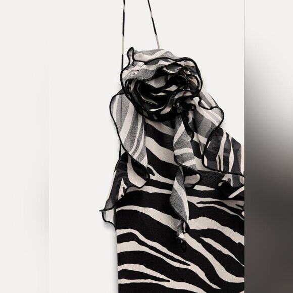 NWT ZARA RUFFLED LONG ANIMALβPRINT DRESS - Picture 9 of 11